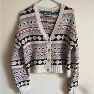 American Eagle Outfitters Women's Knit Cardigan - Cream, Brown, and Pink